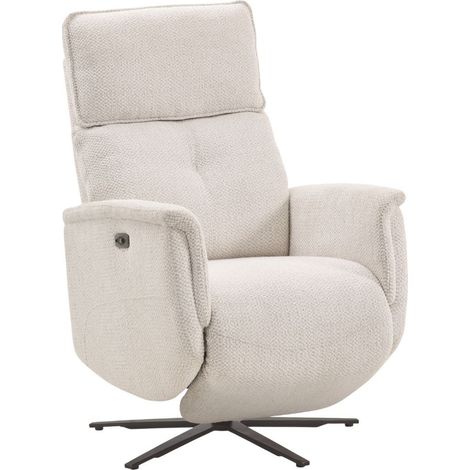 Fauteuil relax électrique pivotant avec têtière manuelle tissu chenille gris clair - PARADIZIO