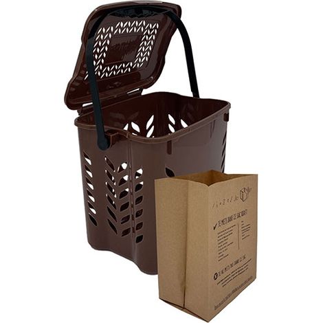 Seau à compost ajouré pour la cuisine avec sac - 7 litres - Marron - C080057-C060002