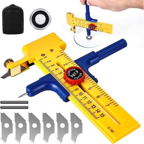 Kreisförmiger Papierschneider für Kreise von 1–30 cm, Zirkelschneider mit 6 Klingen zum Schneiden von Karton und Leder, runder Kunststoffschneider