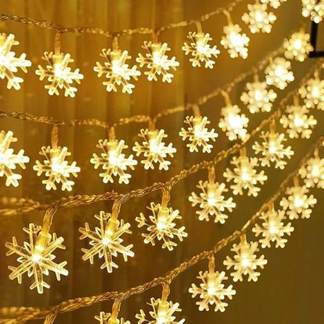 Guirlande lumineuse de Noël en forme de flocons de neige, blanc chaud, à piles : 3 mètres, 20 lumières (1/5)