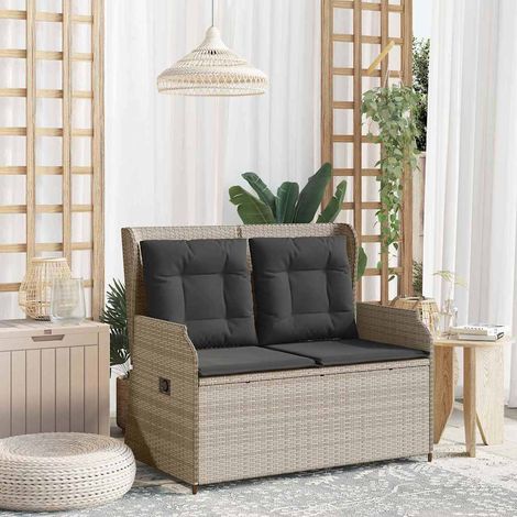 Garden Bench with Cushion Light grey Poly rattan vidaXL