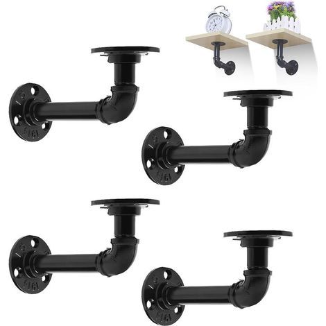Set of 4 black iron shelf brackets - wall mounting, height 10cm x depth 15cm. (1/5)