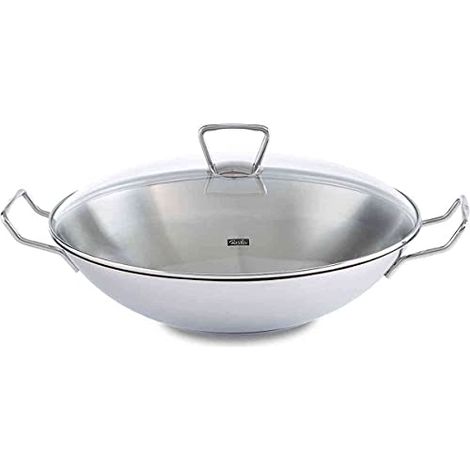 Fissler 06 823 35 001 Kunming Wok 36 cm Acciaio Inox 18-10 con Coperchio in Vetro Induzione 6.4 L colore Argento (1/4)
