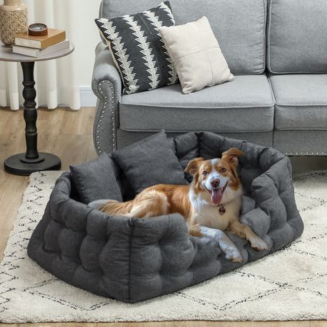 Cuccia per animali con 2 cuscini, materassino antiscivolo per cani con fodera sfoderabile e lavabile, 110x70x35 cm, grigio (1/5)