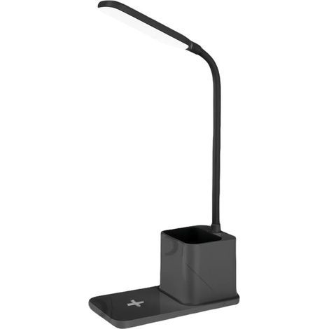 Schreibtischlampe mit kabelloser Ladestation und Stifthalter, LED-Lampe mit einstellbarer Helligkeit, tragbarem Ladegerät und Zubehörbeleuchtung mit Stifthalter für Büro und Studium (1/5)