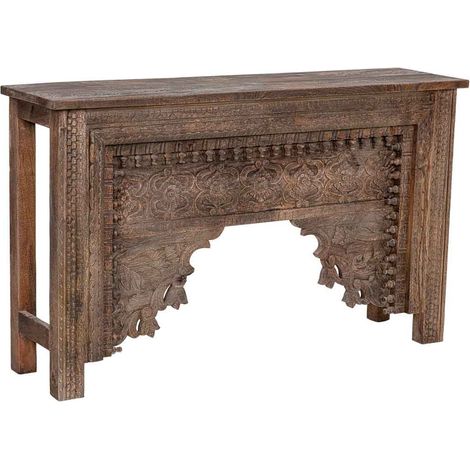 Recibidor de madera marrón acabado artesanal 150x38x90cm