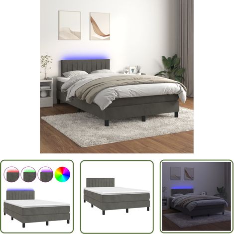 The Living Store Boxspringbett mit Matratze & LED Dunkelgrau 120x200 cm Samt - Boxspringbett - Doppelbett - Samtbett - Luxusbett - Schlafsofa (1/5)