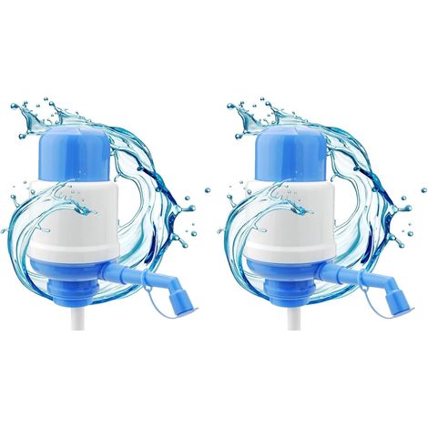 Universal Pompe Bouteille d´Eau - Distributeur d'eau Froide Manuel, Compatible pour Carafes et Bouteilles 2L 4L 6L10L 12L, Blanc/Bleu (2 Adaptateurs 3.8 & 4.8cm) (Lot de 2)