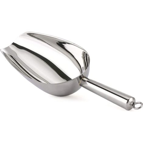 Eisbehälter aus Metall, hochwertige Eisschaufel mit ergonomischem Griff, multifunktionaler, abgerundeter Eislöffel aus Edelstahl, spülmaschinenfest.