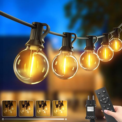 10M Guirlande Guinguette Exterieur Avec Télécommande, Dimmable G40 LED Guirlande Lumineuse Exterieure, Etanche Ampoule Lumiere Electrique pour Jardin Terrasse Balcon Pergola Fête, Blanc Chaud (1/5)