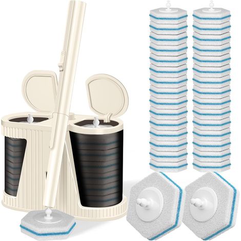 Brosse WC jetable, ouverture automatique avec 30 recharges éponges, brosse WC pour nettoyage de salle de bain, lavabo, baignoire (1/5)