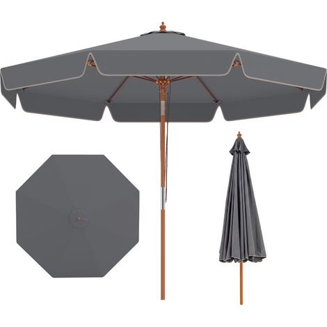 Parasol de Jardin Exterieur à Volants 300 cm, Parasol Terrasse Inclinablle, 30° Inclinaison, Poteau en Bois, 3 Hauteur Réglable, 8 Baleines, Gris (1/5)