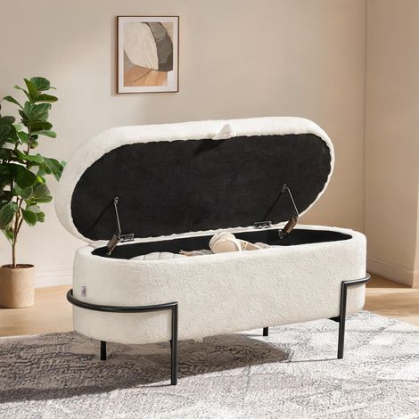 Pouf coloris blanc crème en polyester acier 114,5 x 40 x 48 cm (1/5)