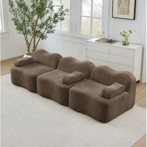 Canapé modulaire 3 places sans armature en mousse 32D, assise profonde, velours marron, OKWISH (1/5)