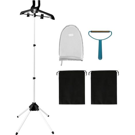 Soporte para planchar ropa - Escurridor de vapor - Cuidado de la ropa - Altura ajustable - Hasta 160 cm - Negro (1/5)