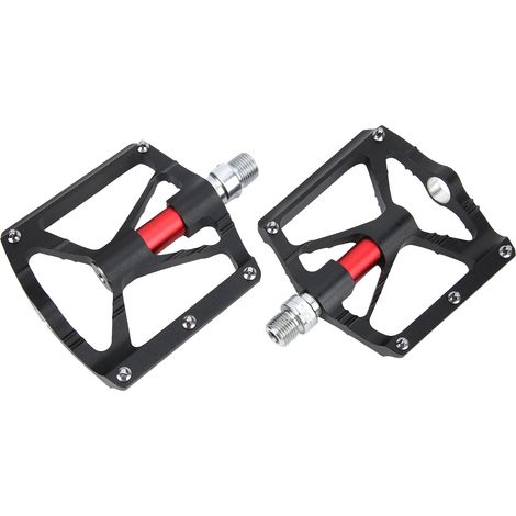 Lot de 2 pédales de VTT antidérapantes en alliage d'aluminium, légères et plates, noires. (1/5)