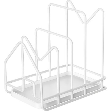 Support Planche à Decouper, Porte Casserole Cuisine, Rangement Couvercle Casserole, Organiseur Planche à Découper, pour Assiette, Vaisselle, Couteaux, Livres (Blanc) (1/5)