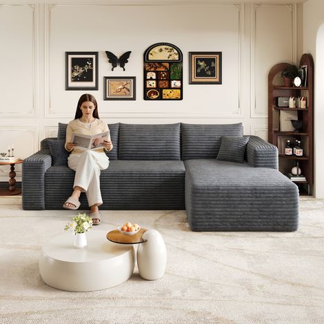241cm Sofá con motivo de nubes, sofás tapizados modernos y minimalistas, cómodo sofá en forma de L para la sala de estar, asiento profundo con esquina, sin montaje requerido, Gris oscuro (1/5)