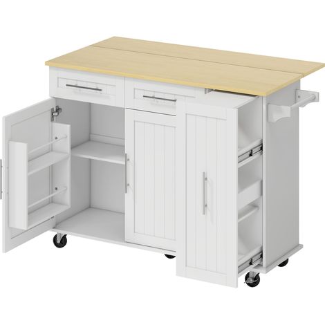 Expandable Kitchen Island Cart with Drawers, MDF, White (1/5)