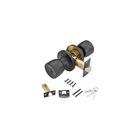 1 Pièces Poignée De Porte, En Acier Inoxydable, Avec Serrure et Clé, Ronde Bouton Serrure Verrouillage Porte pour Chambre à Coucher, Bureau, Noir