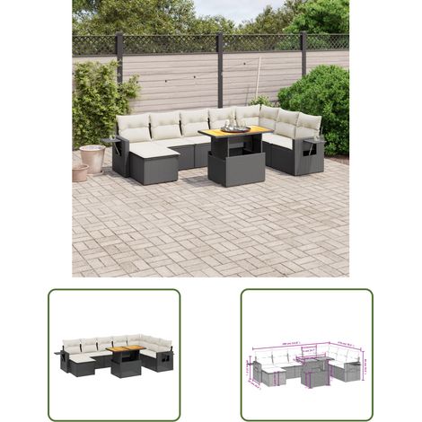 The Living Store 9-tlg. Garten-Sofagarnitur mit Kissen Schwarz Poly Rattan - Gartenmöbel Set - PE-Rattan Möbel - Outdoor Lounge - Gartenlounge - Balkonmöbel (1/3)
