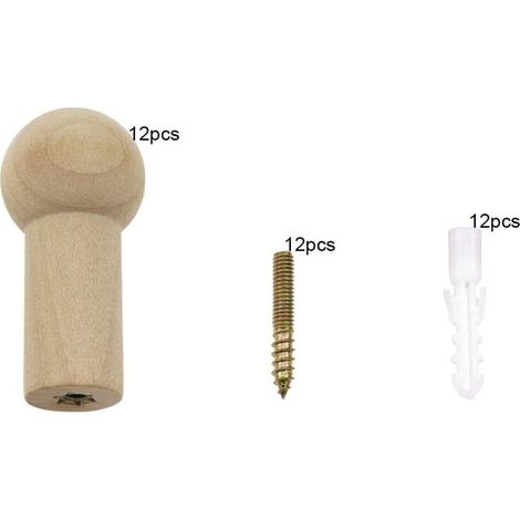 12 ganci da parete in legno, stile naturale, con viti incluse, ideali per appendere cappelli, giacche, sciarpe e zaini - Portata massima 7 kg (1/4)