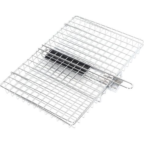 Panier à griller pour barbecue en acier inoxydable pliable et réutilisable, résistant à la chaleur, avec poignée en bois, pour barbecue en extérieur (1/5)