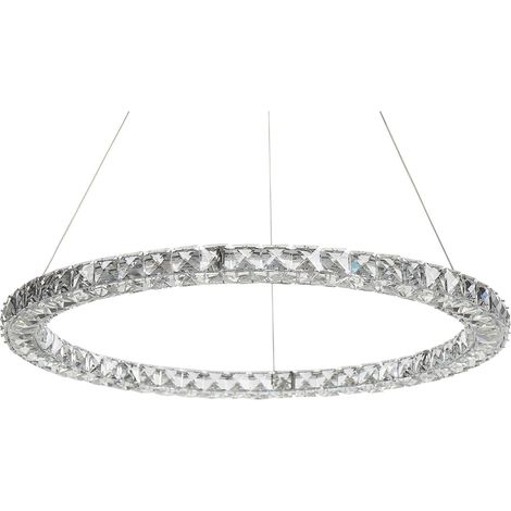 Lampadario rotondo cristallo e metallo argento con LED integrati Magat