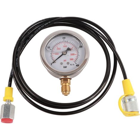 Coupleur de point de test pour tuyau hydraulique avec manomètre 6000PSI et flexible 1.5m - M162-BSP1/4, 0-400BAr (1/5)