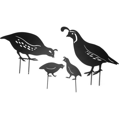 4pcs Outdoor Quail Family Yard Decor Innovative Iron Art Hand Crafted Metal Quail Stake Statue for Outdoor Garden Yard