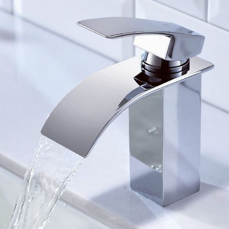 Robinet Lavabo Cascade, Robinet Salle Bain Cascade avec bec Hauteur 84 mm Mitigeur Lavabo Cascade Chaude et Froide Réglable Mitigeur Salle Bain en Inox (1/5)