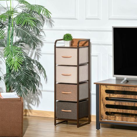 Cassettiera a 5 cassetti con ante in tessuto pieghevoli - struttura in acciaio nero - 45 x 30 x 116 cm