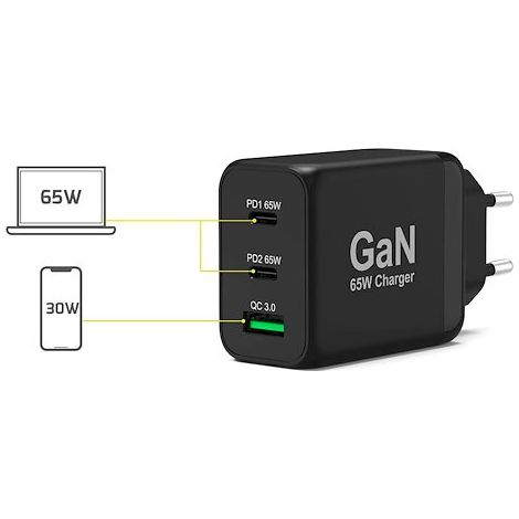 900106-EU PORT Connect Chargeur Secteur Combo 65W 2x USB-C Power Delivery / 1x USB-A - Chargeur secteur 65W 2x USB-C Power Delivery + 1x USB-A Quick Charge 3.0 (1/5)