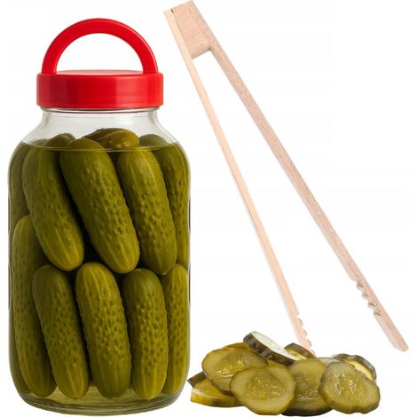 CHOM300/Un barattolo da 3 litri per conservare cetrioli, cavoli e altri sottaceti, con coperchio e pinze. (1/5)