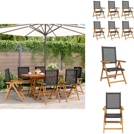 Chaises inclinables de jardin lot de 6 noir rotin bois massif - Chaise De Jardin - Fauteuil De Jardin - Mobilier De Jardin - Meubles De Jardin - Chaise Inclinable (1/5)