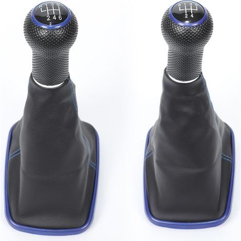 Staubschutzhülle für alten Bora-Schalthebel, Schalthebelhülle aus Leder, Schalthebelmanschette, Schalthebelknauf, blauer Faden und blauer Ring, großes Loch, 5 Gänge (1/4)