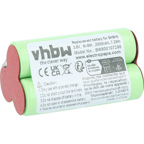 vhbw Batería compatible con BaByliss T24, T24B, T24C afeitadora (2000 mAh, 3,6 V, NiMH) (1/4)