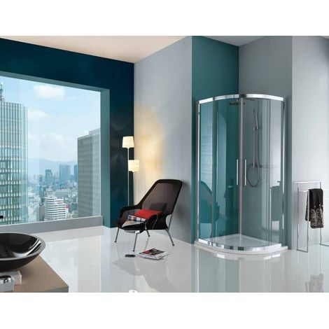 Samo - Paroi douche 1/4 rond ouverture centrale coulissante 86,5-89,5 cm chromé brillant verre transparent - Europa (1/2)