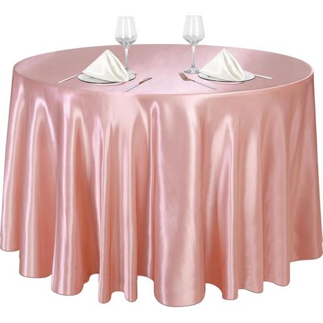 Cette nappe ronde au toucher soyeux est idéale pour les restaurants, les mariages et toutes sortes de réceptions. Couleur or rose, diamètre 228 cm (1/5)
