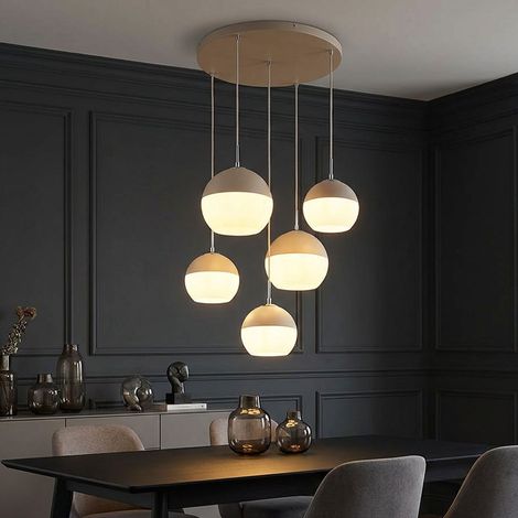 Pendelleuchte Hängeleuchte Deckenlampe weiß sandfarben matt Glas rund H 120 cm (1/5)
