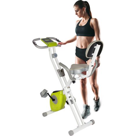 Vélo d'appartement Pliable - Rattantree X-bike Avec 8 Niveaux de Résistance Magnétique - Volant d'Inertie 2,5KG -  écran LCD Multifonction - Siège Réglable - Support tablette - Vert et Blanc