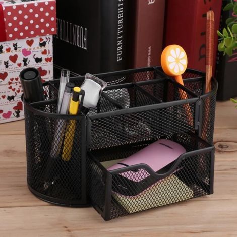 Boîte de Rangement Bureau en métal noir pour stylo (1/4)