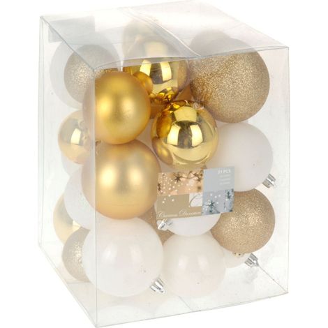 Weihnachtsbaumkugeln 31er Set Gold & Weiß Christbaumkugeln Baumschmuck Kugeln