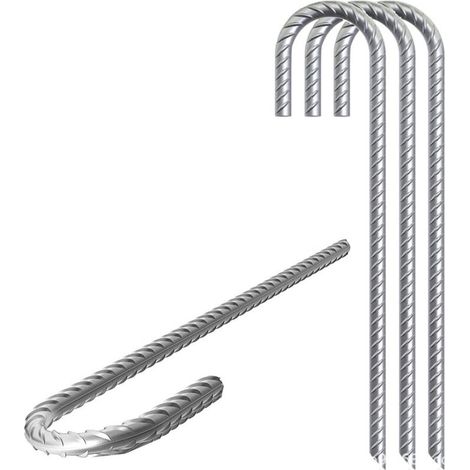 Set of 4 ground anchors, galvanized steel tent pegs, staples with J-hooks, heavy-duty steel anchors for 12-inch trampolines. (1/5)