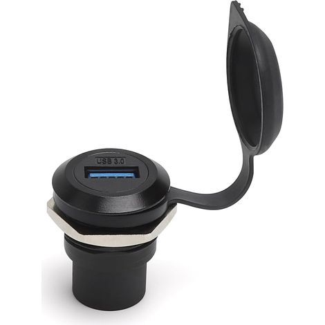 Einbau-USB-Buchse – Runder USB 3.0 Typ-A-Anschluss mit Staubschutzkappe, Gehäuse aus Zinklegierung, nahtlose Schraubmontage – Ideal für Auto, Industrie, Audio-Rack und Bühne (1/5)