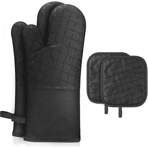 Gants de cuisine antidérapants en silicone, doublés de coton, résistants à la chaleur et compatibles avec le micro-ondes. (1/5)