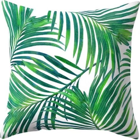 Housses de coussin décoratives à feuilles vertes tropicales, housses de coussin décoratives en feuilles de palmier en lin pour c (1/3)