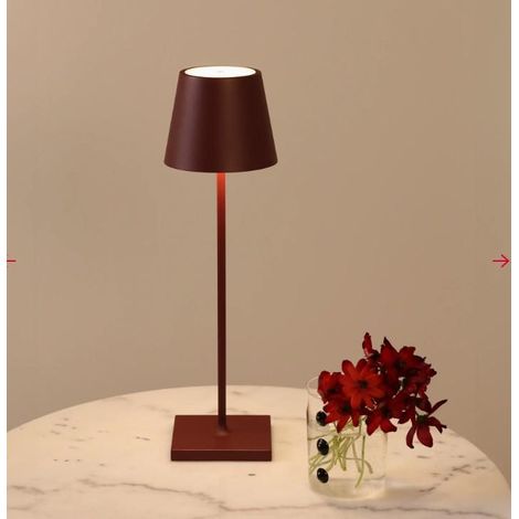 Zafferano Lampada a led da tavolo Poldina Pro Bordeaux ricaricabile e dimmerabile con batteria fino a 12 ore. Da uso esterno IP65