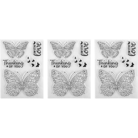Lot de 3 tampons transparents en forme de papillon pour scrapbooking et création de cartes. (1/4)