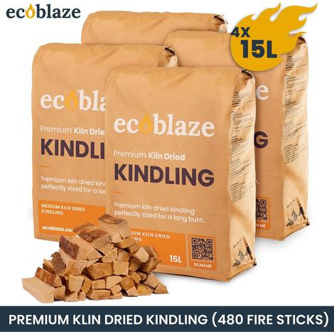 Ecoblaze Kiln Dried Kindling Wood 480 (120x4 Boxes) Fire Sticks for Log Burners